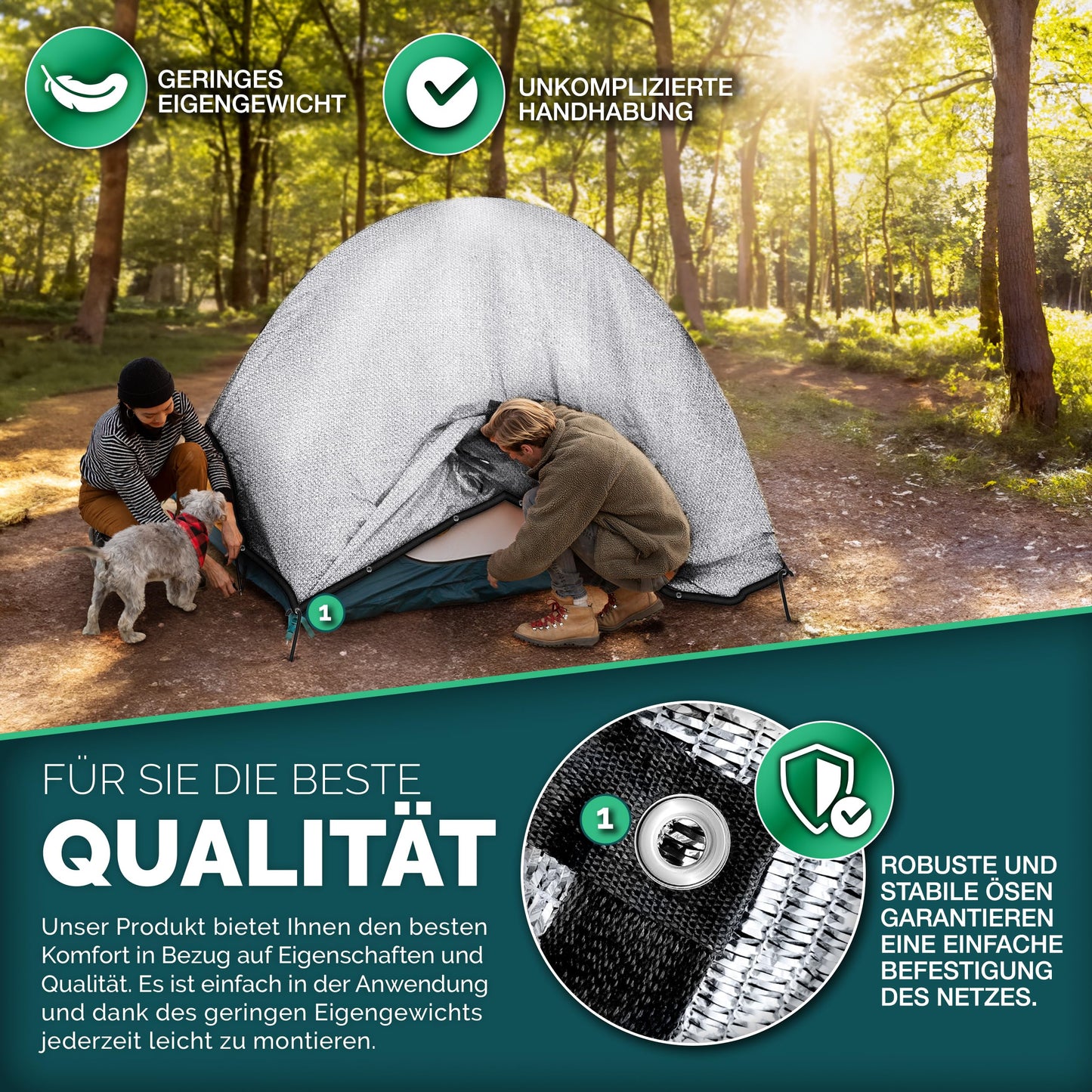 FOLIASOL® Shade Net for Car 4x6 m | Alunet Dog with Eyelets 80% UV | Aluminum Sun Protection for Camping & Vacation | Sun Protection Net with Fastening | Heat Protection Aluminum breathable