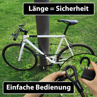 Kohlburg cable lock 2 meters long - lock with key easy to close - 2m loop cable for bike & garden furniture - steel cable 200 cm as bike lock, trailer & stroller
