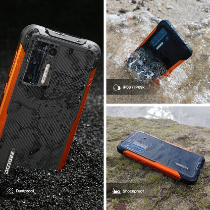 DOOGEE S97 PRO outdoor smartphone with 40m laser rangefinder, 8GB+128GB, 8500mAh battery (wireless charging), 6.39" UHD display, IP68, NFC/GPS, Android 11. Available in red. No contract required.