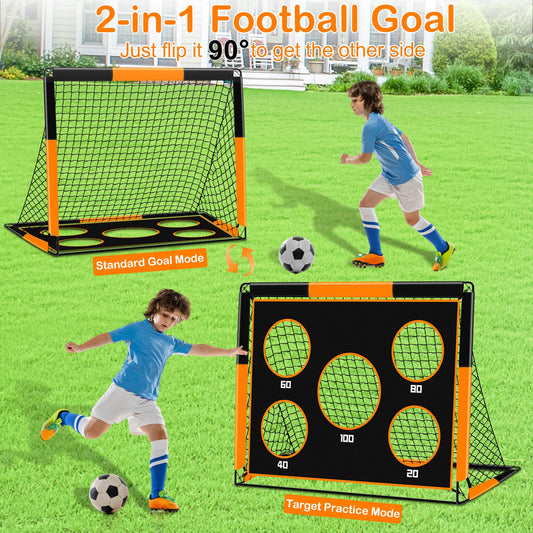 Gofady 2-in-1 Soccer Goal for Kids - Portable & Durable Soccer Goal with 5 Target Areas, Foldable Design, Carrying Bag, Garden, Park, Beach (Orange, 150 * 120 * 120cm)
