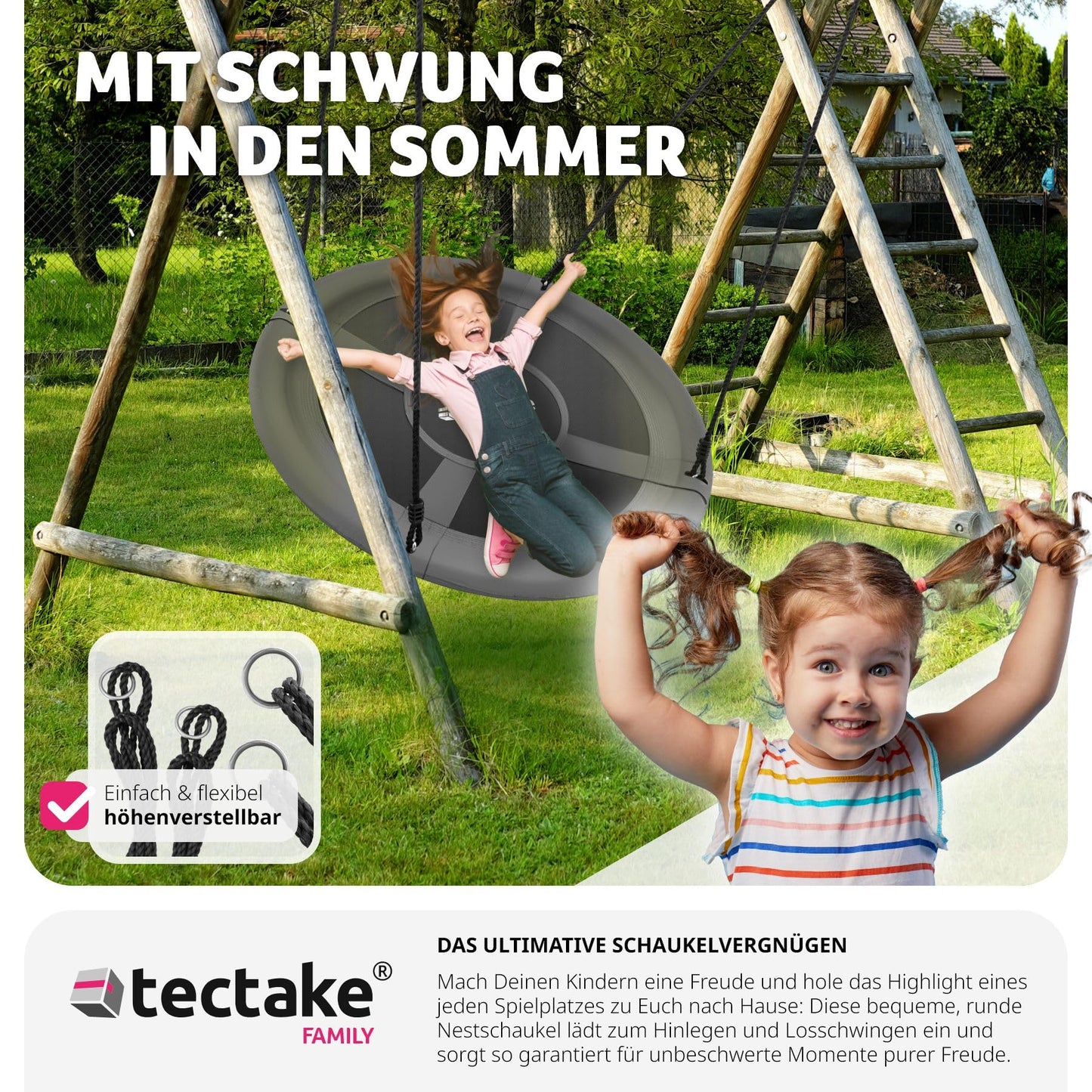 tectake® Nest Swing, capacity up to 120 kg, swing for children and adults, outdoor garden swing or indoor hanging chair, toy for garden or children's room (SIZE Ø 100 cm)