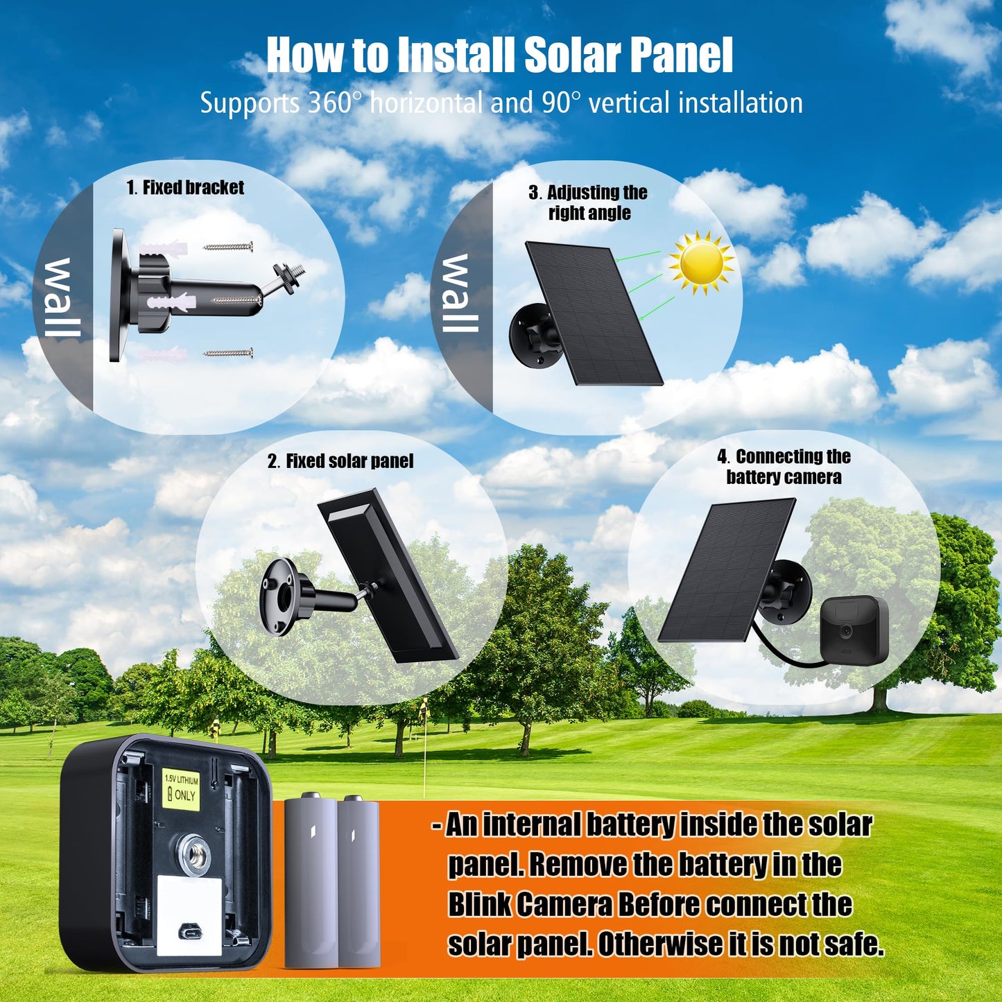 Solar panel for Blink outdoor camera 4, compatible with Blink Outdoor, Blink XT/XT2, and SimpliSafe cameras (not included). IP65 Blink Outdoor (3rd Gen) with rubber plug.