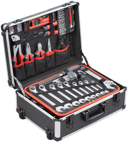 Master tool trolley 156 pieces - tool set with wheels & empty tool box - 460 x 320 x 140 mm - individual compartment layout
