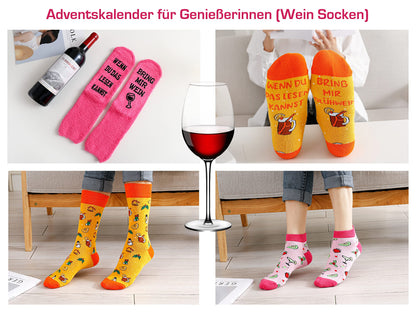 Socks Advent Calendar for Women 2025: Christmas calendar, Advent gift for women. Cozy cotton socks (37-43) with quotes, keychain with food motif, gifts for Christmas.
