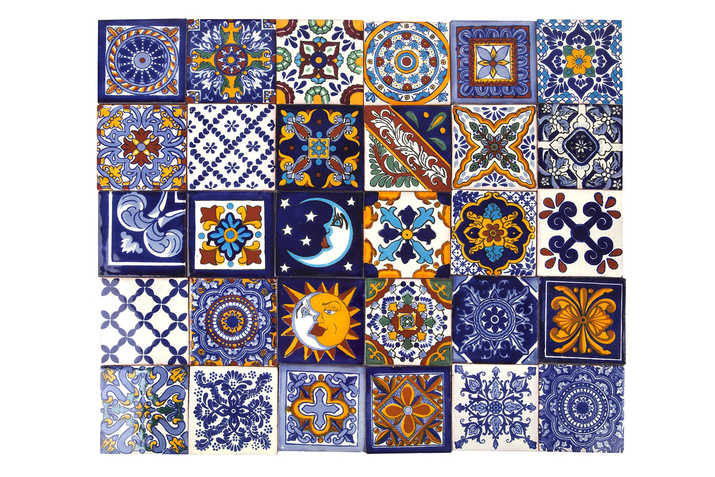 Cerames Mexican Ceramic Tiles Horacio - Set of 30 decorative Mexican mosaic tiles for bathroom, kitchen, shower, stairs, kitchen backsplash | Ceramic mosaic tiles 10.5x10.5 cm