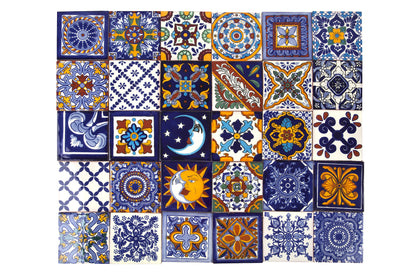 Cerames Mexican Ceramic Tiles Horacio - Set of 30 decorative Mexican mosaic tiles for bathroom, kitchen, shower, stairs, kitchen backsplash | Ceramic mosaic tiles 10.5x10.5 cm