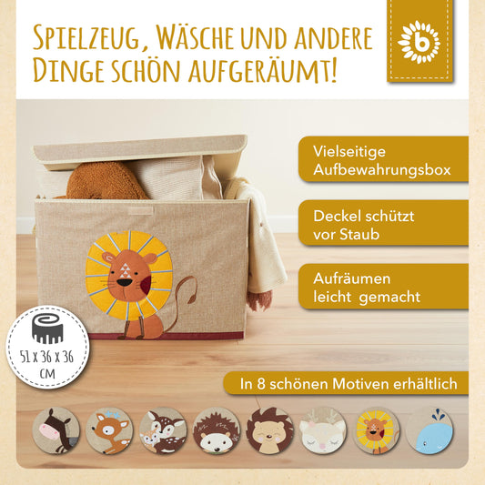 Bieco Storage Box Kids Lion | Toy Box with Lid | Lego Storage Box Kids | Storage Box with Lid Lego Duplo Storage Box Baby Children's Toys Fabric Storage Space Toy Box