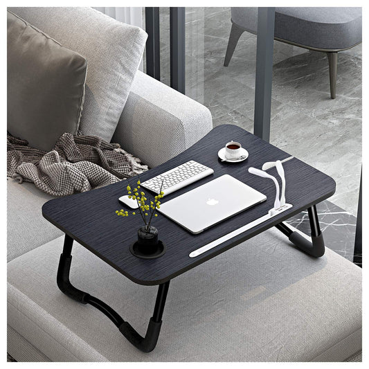 A3A ACADGQ laptop table, foldable laptop bed table, notebook desk with 4 USB charging ports, drawer, pad stand, cup holder, for bed, sofa, floor (60 x 40 cm, black)