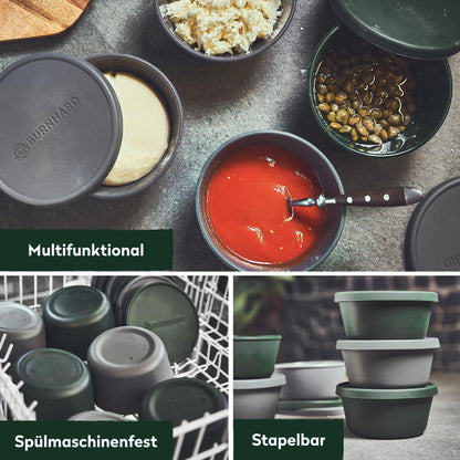 BURNHARD Pizza ball box with lid, airtight, set of 6 made of BPA-free silicone, stackable, temperature-resistant (-20 to 230 °C), ideal for proofing, freezing & baking.