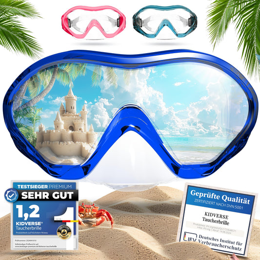 Kidverse Kids Diving Mask with Nose - Panoramic Kids Diving Mask - Swim Goggles with Nose for Girls & Boys - Waterproof Child Diving Mask