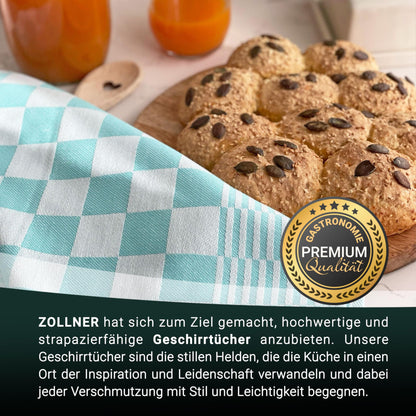 ZOLLNER 6 piece set of cotton kitchen towels, 65x65 cm - highly absorbent and durable - washable up to 60°C - mint checkered pattern - gastronomy quality - Oeko Tex® certified
