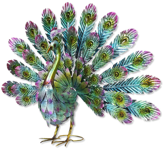 Metal garden figure peacock colorful 81 x 62cm deco sculpture garden decoration animal figure