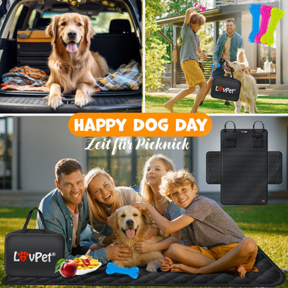 Lovpet trunk protector with side and bumper protection, dog blanket for car back seat with window & accessories. Premium dog car seat cover - waterproof, scratch-resistant & universally applicable in black.
