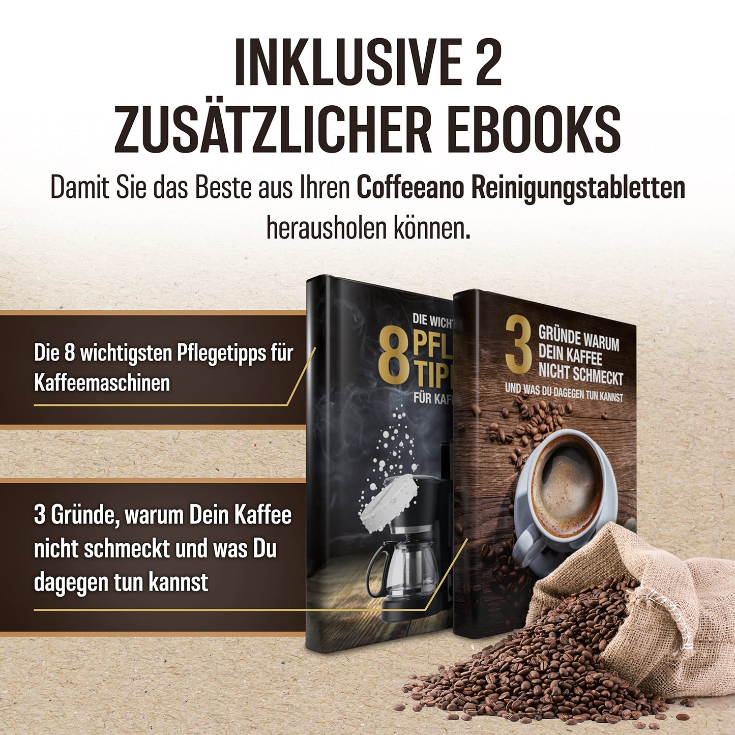 Coffeeano 150 cleaning tablets for fully automatic coffee machines and coffee makers. Cleaning tabs for Delonghi, Siemens, EQ Series, Jura, Krups, Bosch, Miele, Melitta, WMF, and more.