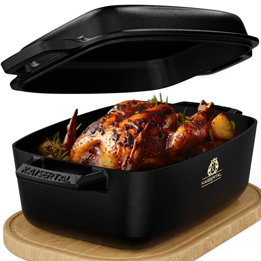 KAISERTAL cast iron roaster with lid ovenproof - 28cm stew pot with lid | Ovenproof, induction, indoor & outdoor | 7kg cast iron pot 6L - Cast Iron Pot for roasters & stew pots