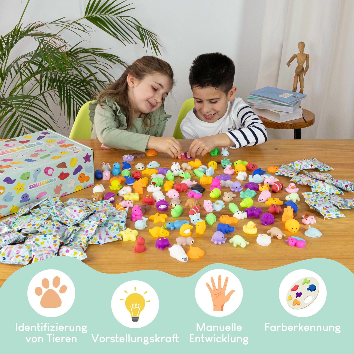Mochi Squishy Set as party favors for kids' birthday parties: 160 pieces by BONNYCO. Perfect little gifts for children, ideal for party favors, pinata fillers, and back-to-school giveaways.