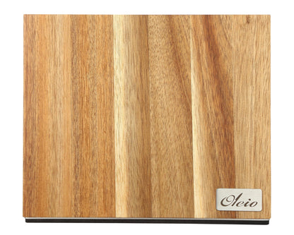 Oleio Magnetic Knife Block - Kitchen organizer made of acacia wood with magnetic strip for up to 6 knives - stainless steel base & non-slip pad - 3.8 cm thick knife block without knives - knife stand