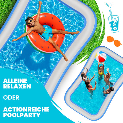 KESSER® Inflatable Pool Family Pool for children and adults Garden swimming pool Family swim pool Summer 305x183x56 cm Paddling pool 1180 liter volume Child-friendly Incl. Repair kit & Ball