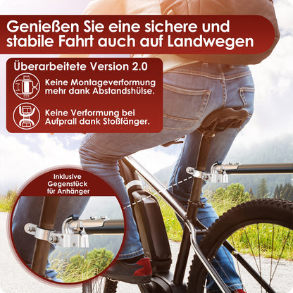 WEIDEBACH® stable bicycle trailer hitch made of galvanized iron, Ø 2.35 to 3.05 cm. Trailer hitch for all common seat posts, easy to mount.