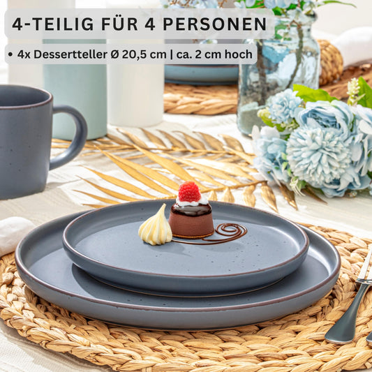 Singer Bombay Graphite | Dessert plates set of 4, Stoneware breakfast plates for 4, Cake plates small plates dishwasher safe microwave safe, Stoneware dinnerware grey blue | VALUE COLLECTION