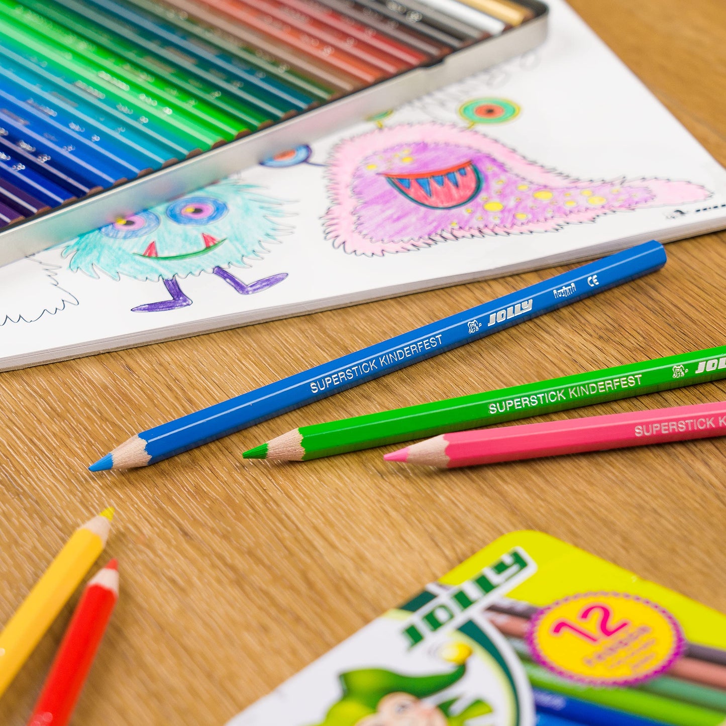 JOLLY Supersticks Colored Pencils Kids Party XXL Box Version 1, Break-resistant & non-toxic crayons, Made in Austria, 48 pencils