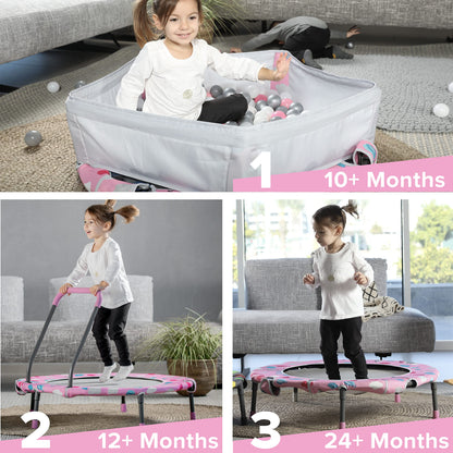 smarTrike indoor toddler trampoline with handlebar, foldable kids trampoline, 1-5 years (ball pit and trampoline, Pink)