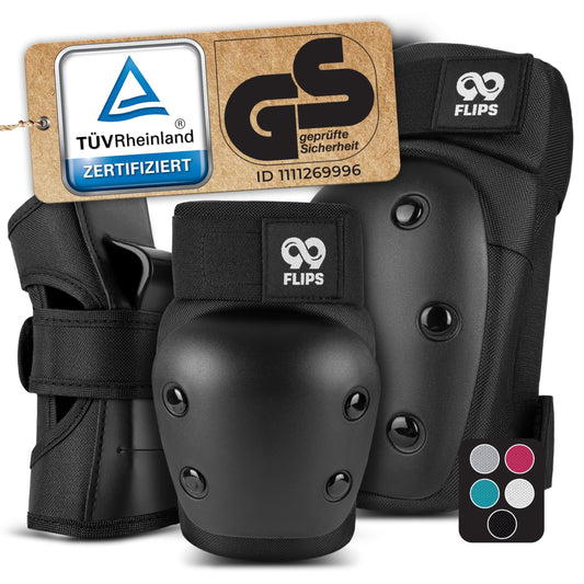 99FLIPS Adult Inline Skating Guards with GS [6 piece set] DIVE - M in Black - Women's Inline Skating Guards Adult - Knee Guards for Children 12 years old protectors Skateboard
