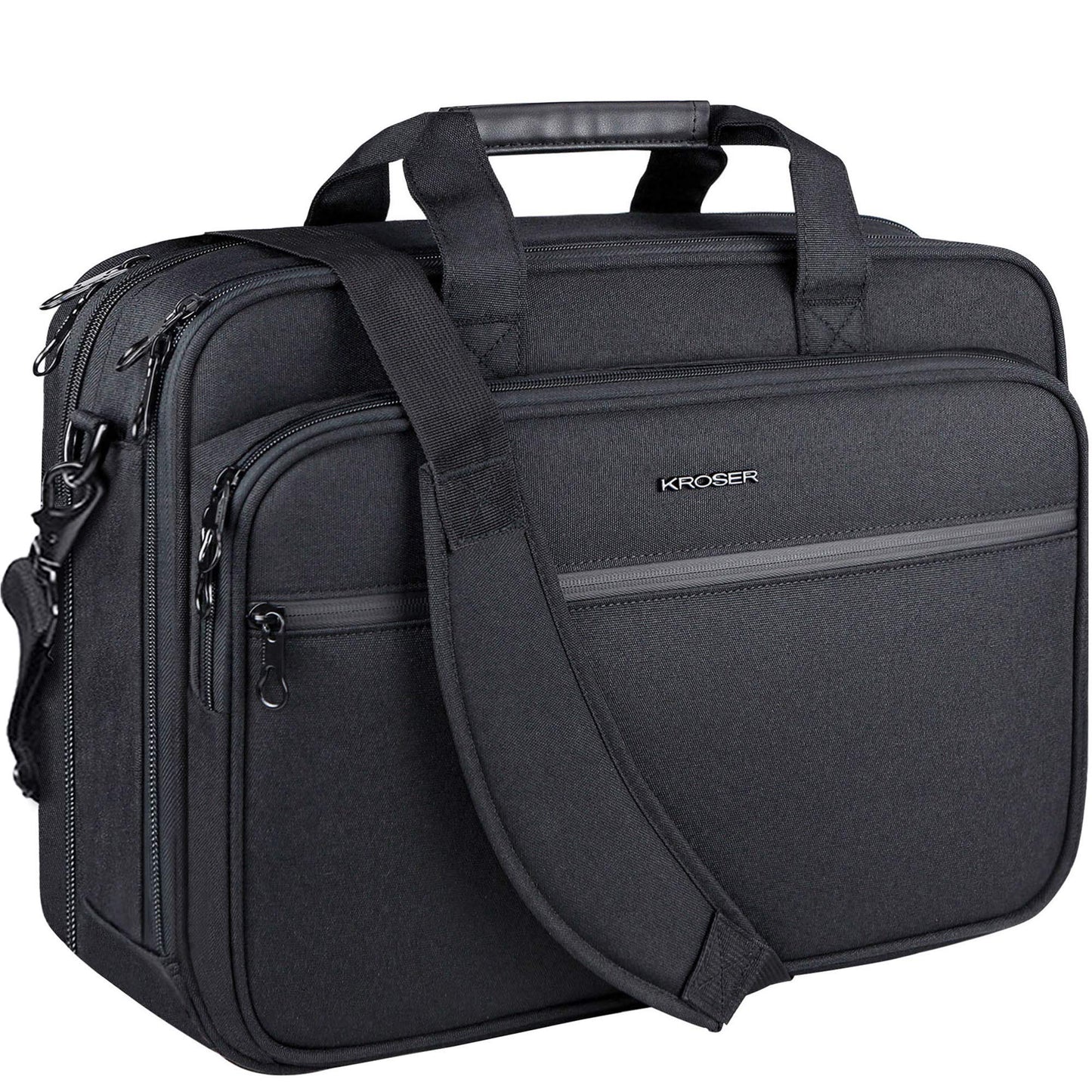 KROSER 18" Laptop Briefcase Fits Up to 17.3" Expandable Waterproof Shoulder Bag Computer Bag with RFID Pockets for Travel/Business/School/Men/Women- Black (MEHRWEG)