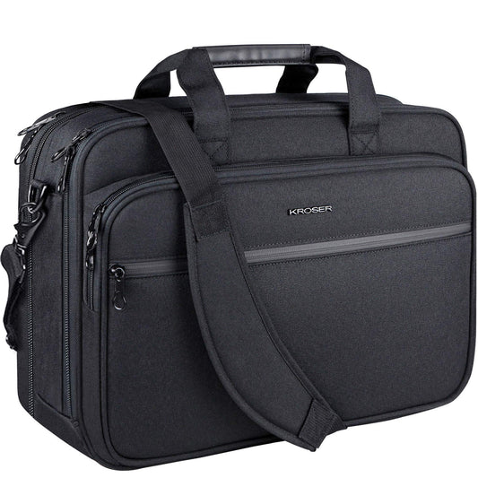 KROSER 18" Laptop Briefcase Fits Up to 17.3" Expandable Waterproof Shoulder Bag Computer Bag with RFID Pockets for Travel/Business/School/Men/Women- Black (MEHRWEG)