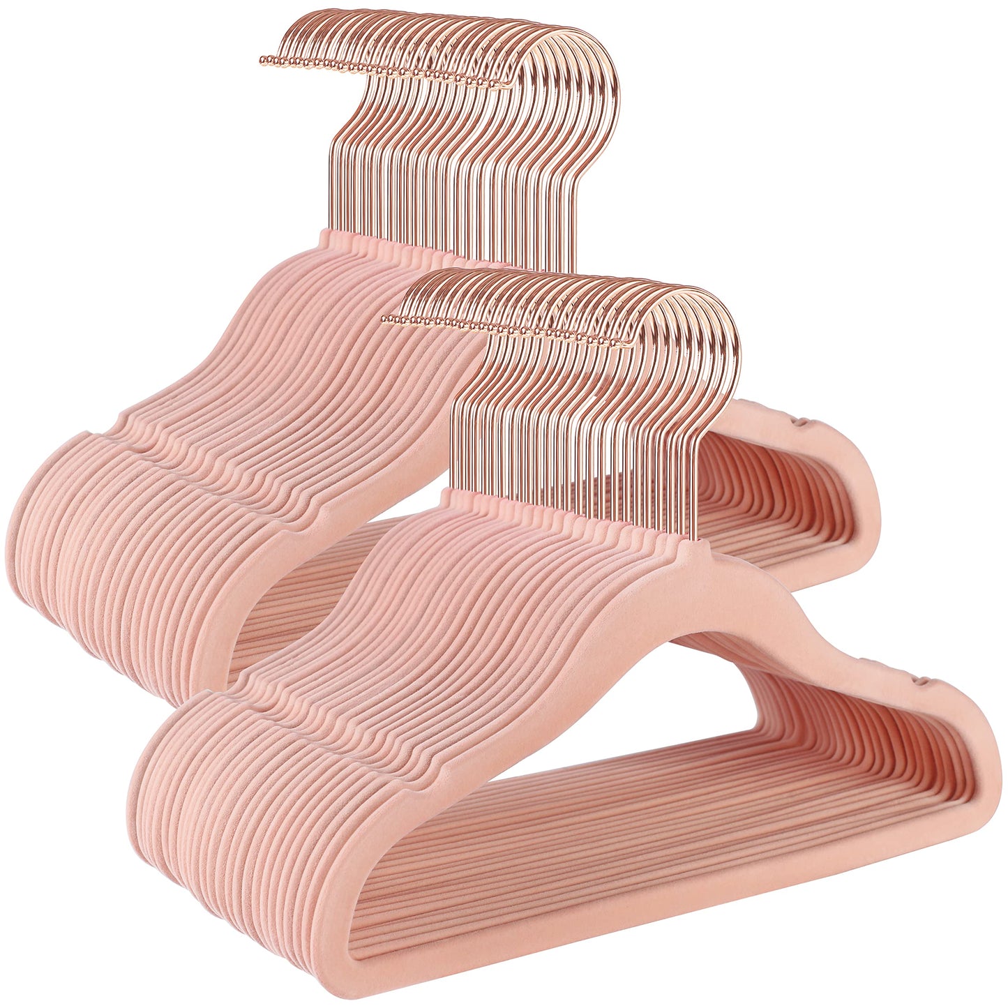 SONGMICS Kids Velvet Hangers, Set of 50 Baby Hangers with 360° Rotatable Hook in Rose Gold, Space-Saving and Non-Slip, for Closet Organization, Pastel Pink CRF027P01