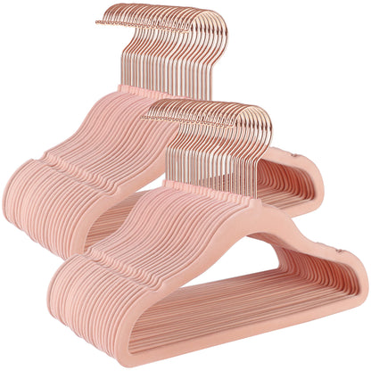 SONGMICS Kids Velvet Hangers, Set of 50 Baby Hangers with 360° Rotatable Hook in Rose Gold, Space-Saving and Non-Slip, for Closet Organization, Pastel Pink CRF027P01