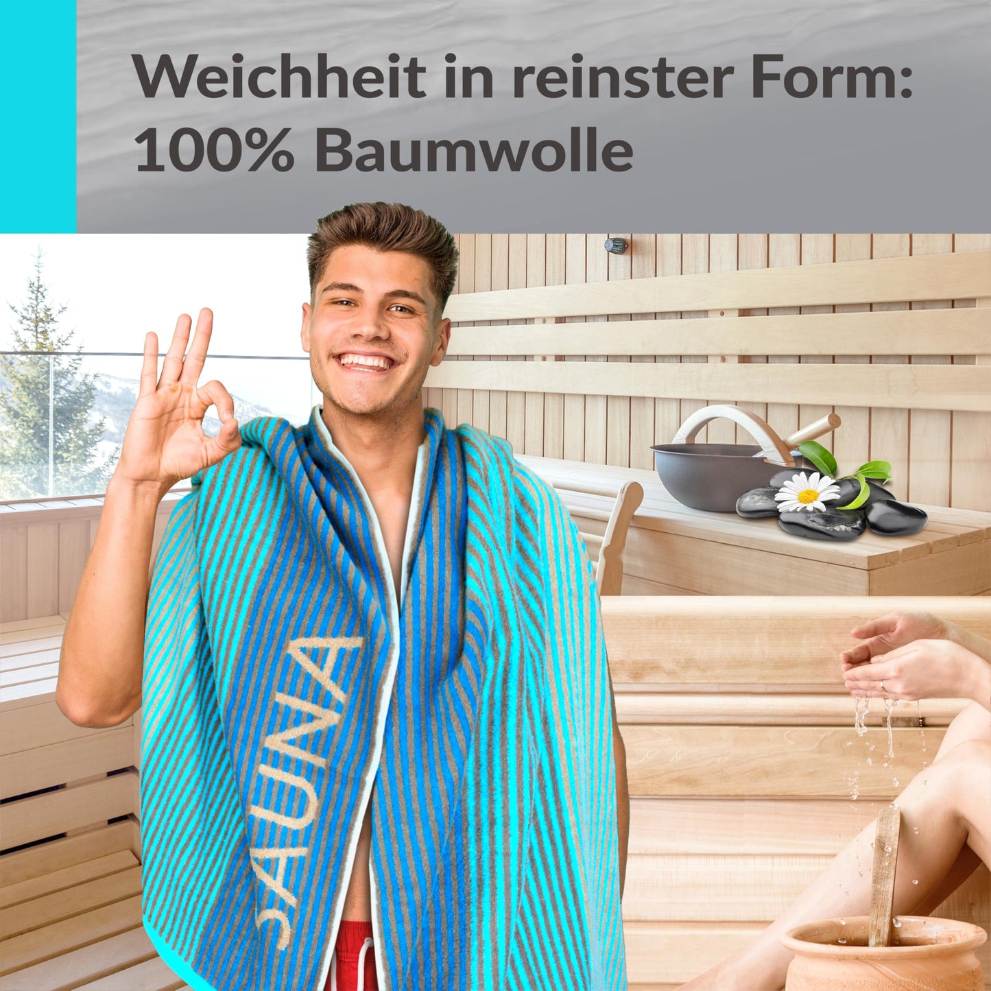 Lashuma Sauna Towel Blue - Turquoise, Helsinki large towel for the sauna, XXL bath towel made of 100% cotton 85x200 cm