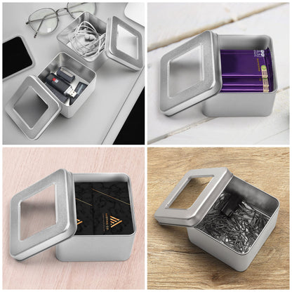 Kurtzy Silver Metal Cans with Lid (10 Pack) 9x9xH5.7cm Small Metal Boxes Portable Empty Metal Box with Lid without Hinge - Mini Storage Box Metal Rectangular Containers & Survival Kit