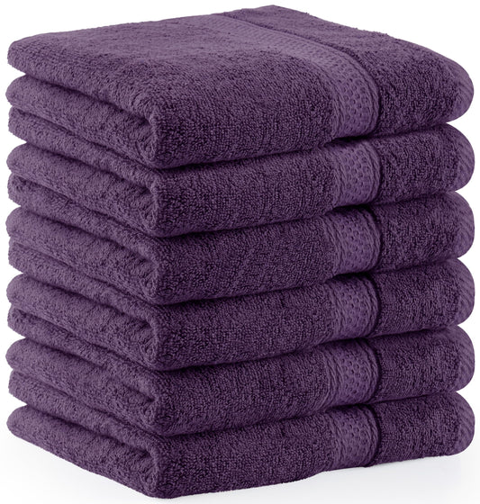 Utopia Towels - 6 pack of Terry hand towels 50x100 cm with hanging loop, medium size towels 100% cotton soft and absorbent towel set (Plum)