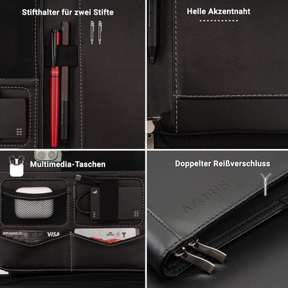 AZORIS PREMIUM® A4 Writing Pad Premium Conference Folder with plenty of storage space and a 13-inch compartment for tablet, iPad professional writing pad made of synthetic leather for ladies and gentlemen.