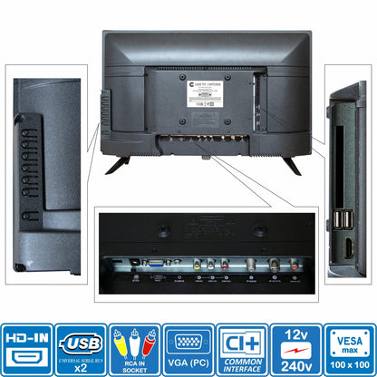 Unispectra® 19-inch HD LED TV Small 230v (Volt) 12v DVBT2 and SAT receiver, USB media player, HDMI. 12V TV for motorhomes, caravans, camping, campers, trucks, boats, kitchen.