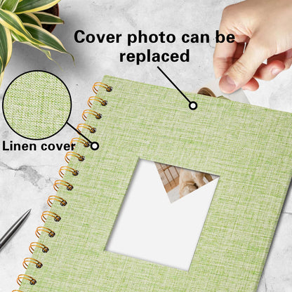 Vienrose DIY scrapbook photo album 28 x 20.5 cm with 80 white pages, linen photo album for families, baby, wedding, anniversary, birthday, grass green.