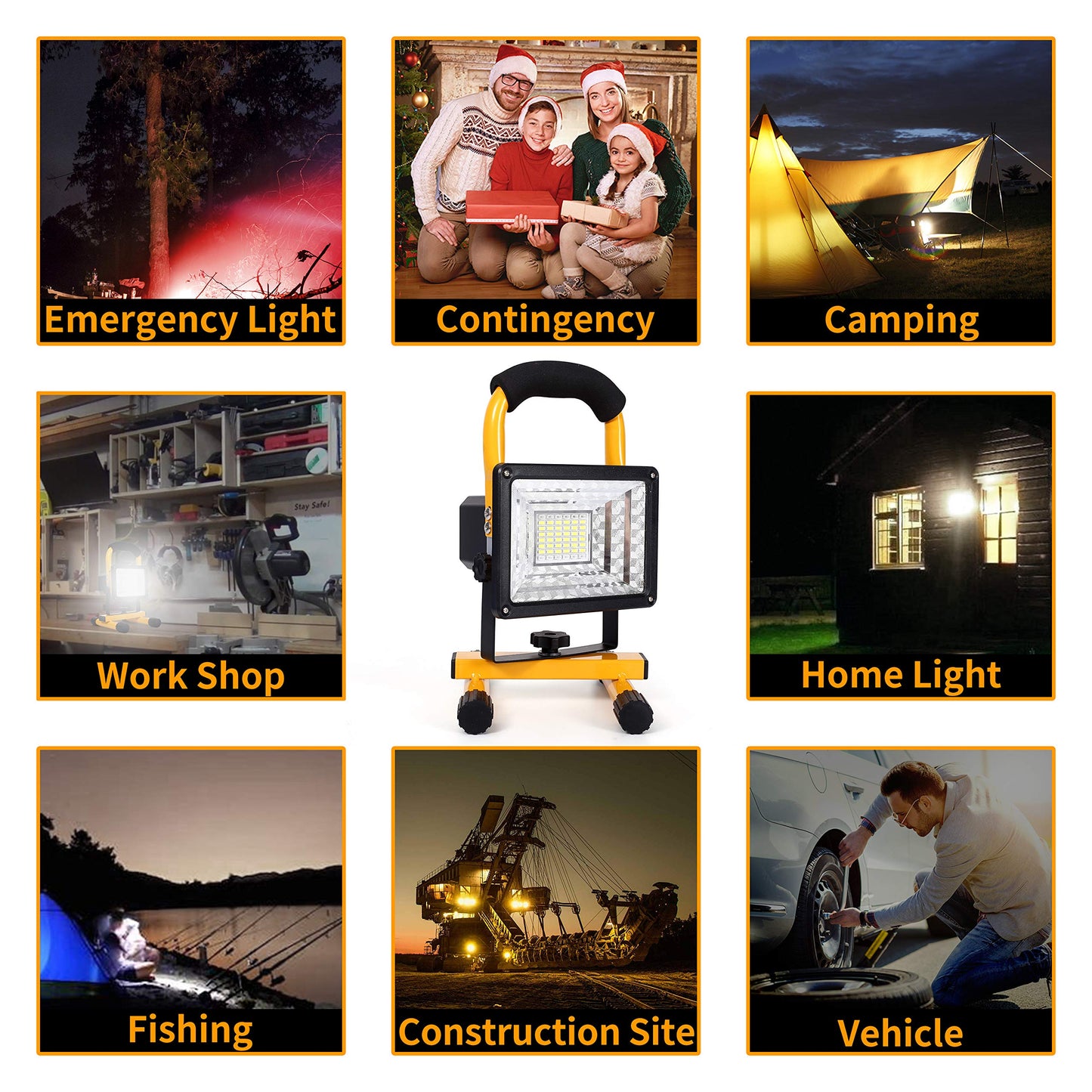 30W LED work light with battery, 48 LED portable floodlight with removable base, IP65 waterproof spotlight, 6000K daylight white for camping, fishing, research trip, car repair.