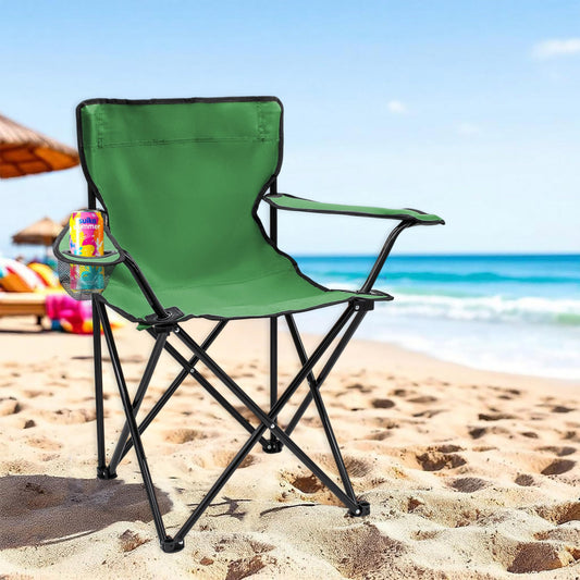 Folding camping chair with cup holder 2-pack - green - Portable camping chair with carrying bag - Foldable chair for festivals, leisure, garden, fishing - Supports up to 100kg.
