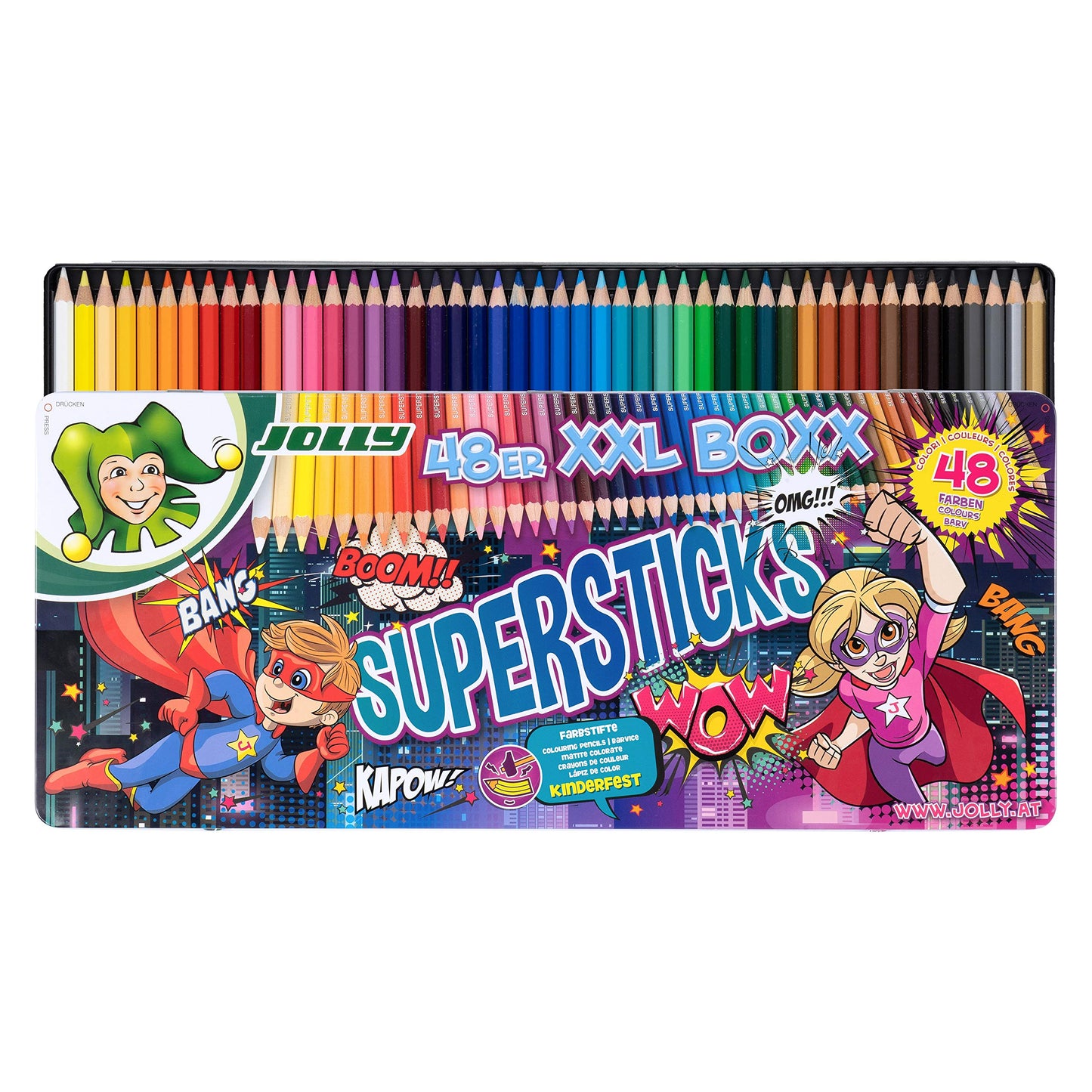 JOLLY Supersticks Colored Pencils Kids Party XXL Box Version 1, Break-resistant & non-toxic crayons, Made in Austria, 48 pencils