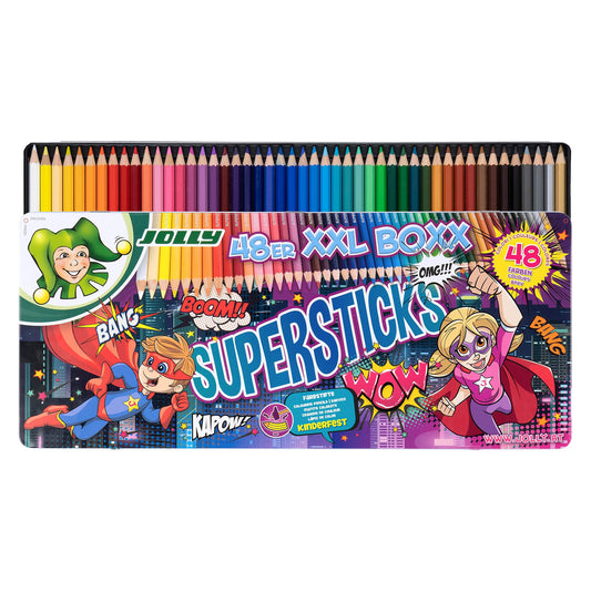 JOLLY Supersticks Colored Pencils Kids Party XXL Box Version 1, Break-resistant & non-toxic crayons, Made in Austria, 48 pencils