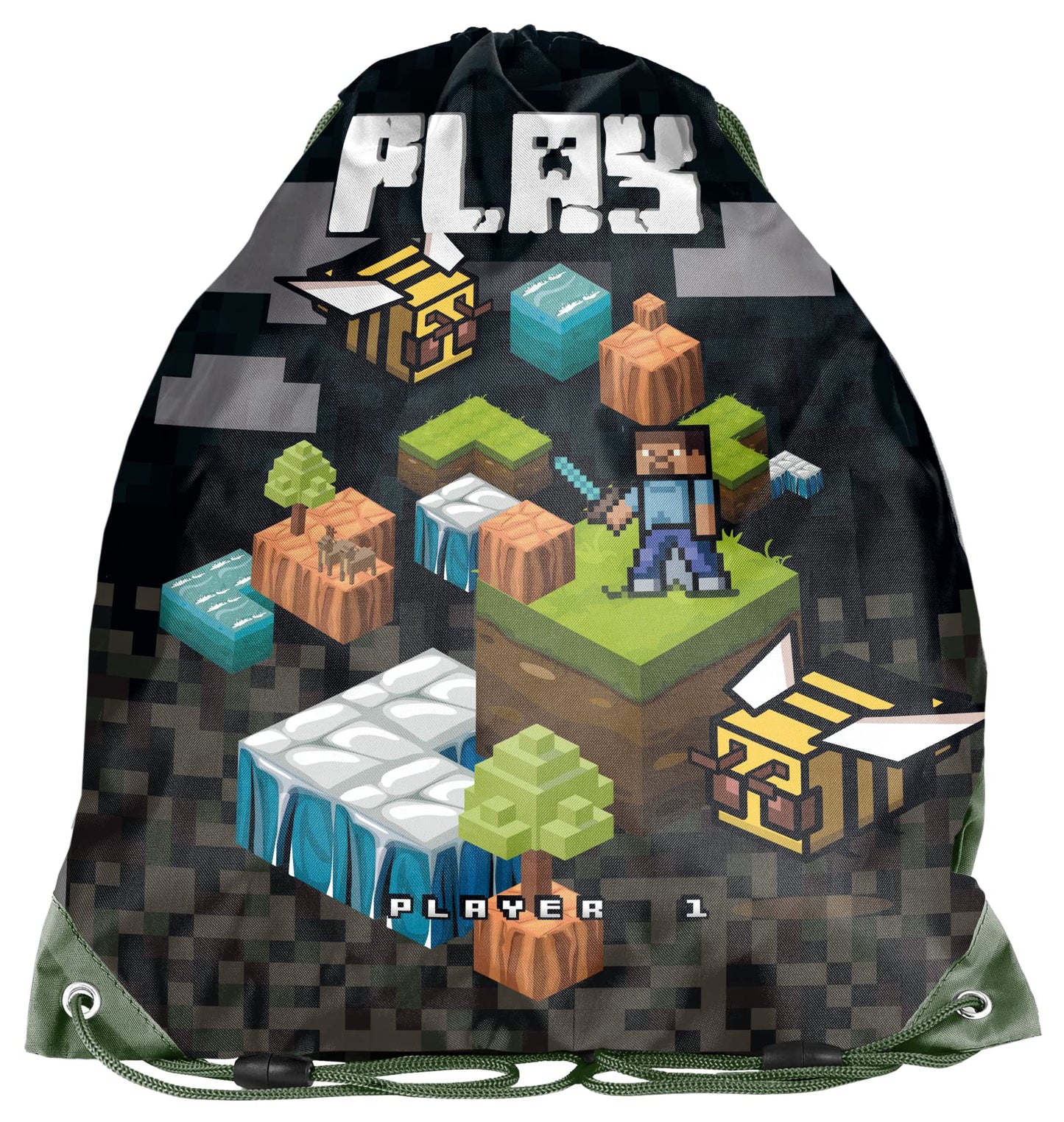 School backpack set for boys in 1st grade, 7 pieces: backpack, satchel, school bag, pencil case, gym bag, lunch box, water bottle, sports bag, rain cover. Game pixel design pencil case included.