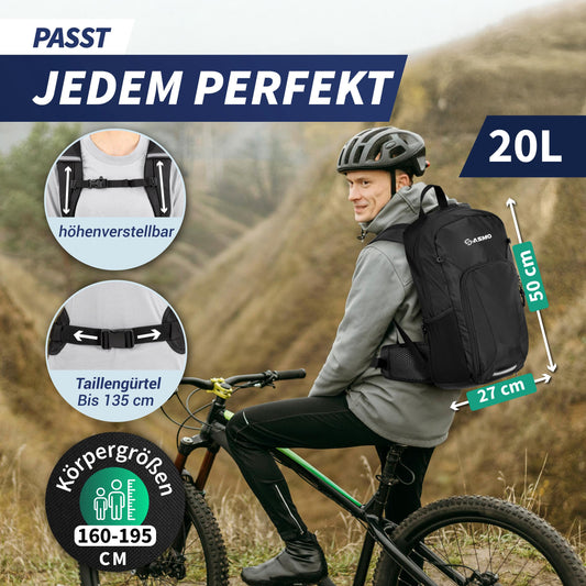 SASMO® Bike backpack 20l with thermal compartment & helmet net | MTB backpack | Bike backpack - incl. rain cover & phone pocket | Hydration pack bike backpack for men & women