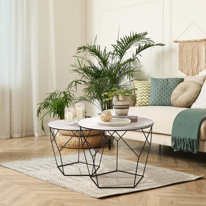 Rebels 2-piece side table set, living room table with basket function, round coffee table, basket table with removable tabletop, metal tables for living room, bedroom, office, white, 500341