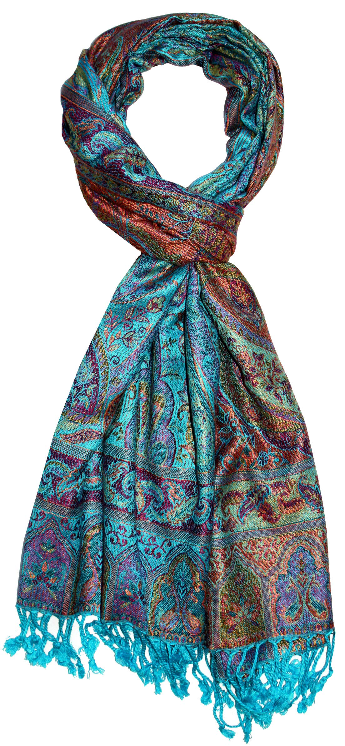 Lorenzo Cana - Pashmina shawl, stole made of natural fiber, opulent paisley pattern in harmonious colors, with fringes women's scarf, 70 x 200 cm - 78599