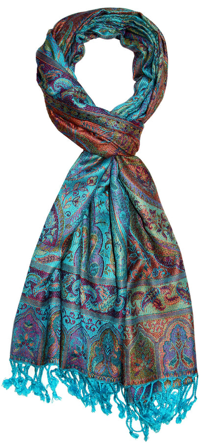 Lorenzo Cana - Pashmina shawl, stole made of natural fiber, opulent paisley pattern in harmonious colors, with fringes women's scarf, 70 x 200 cm - 78599
