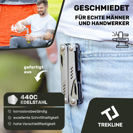 TREKLINE Premium Multitool Tool [stainless steel] Survival Multifunction knife perfect camping accessory, Multifunction tool [28 functions] pocket knife, Protected design