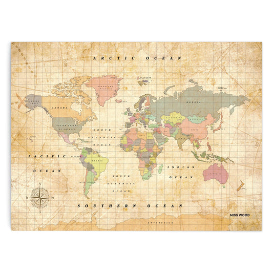 Miss Wood Woody Old School XL Map, Cork, Multicolor, 90 x 60 x 0.4 cm