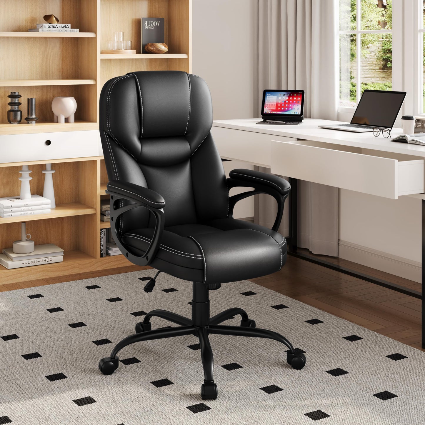 Yaheetech ergonomic executive chair, high back desk chair, computer chair, swivel office chair with padding, adjustable height, black PU leather.