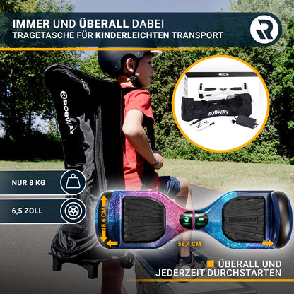 Robway W1 Hoverboard | DAS ORIGINAL® Hoverboards for kids, teens & adults - APP control - 2 x 350 Watt motors - Self-balance function - Bluetooth (Carbon)